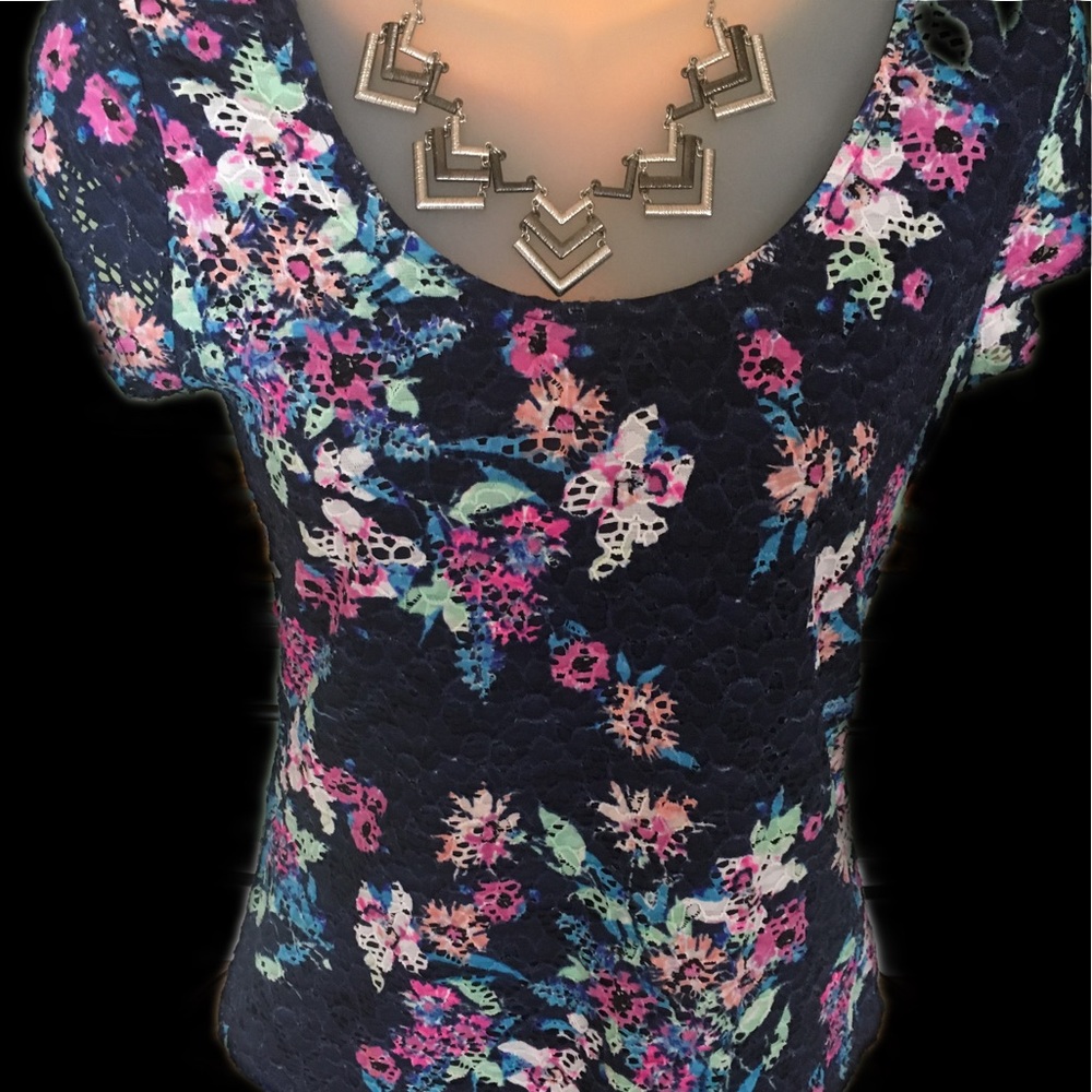 Candie’s Blue Floral Lace Top